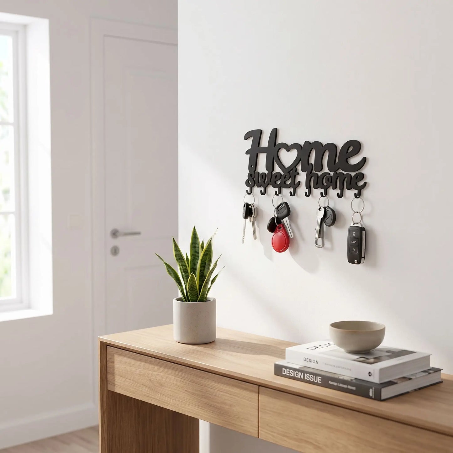 Porte‑clés mural Home Sweet Home noir LYKKE 8 crochets