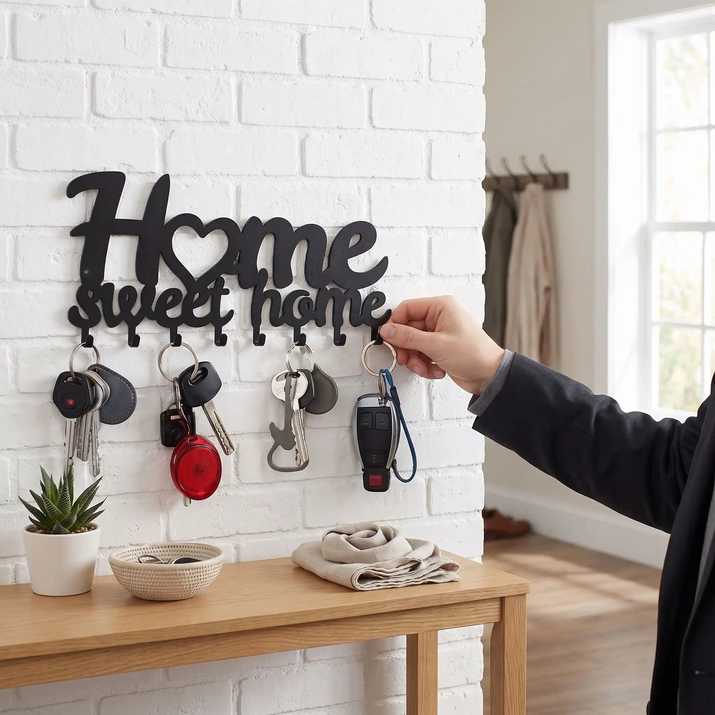 porte cles mural home sweet home noir design moderne