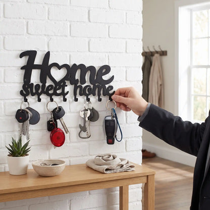 porte cles mural home sweet home noir design moderne
