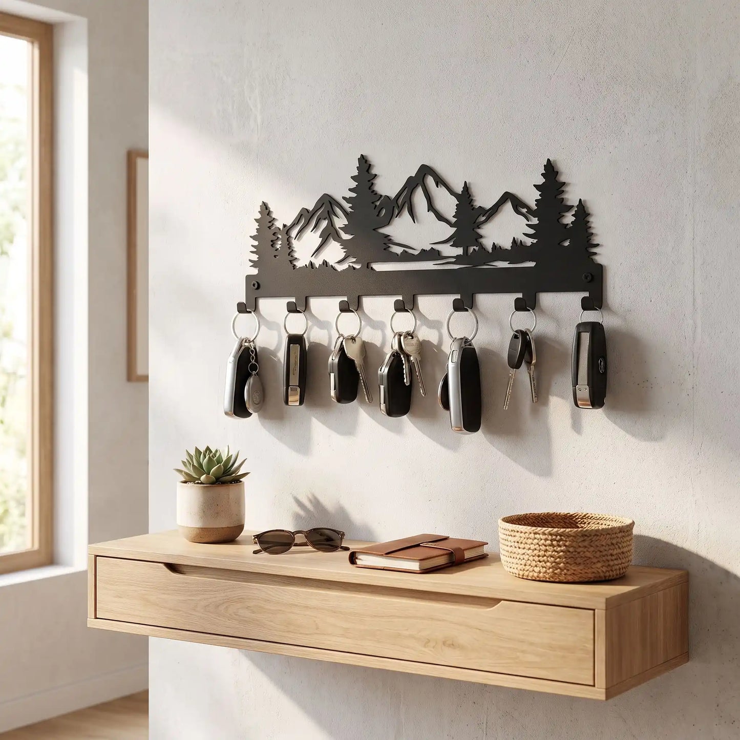 Porte cles mural montagne métal noir fixe pour un rangement pratique