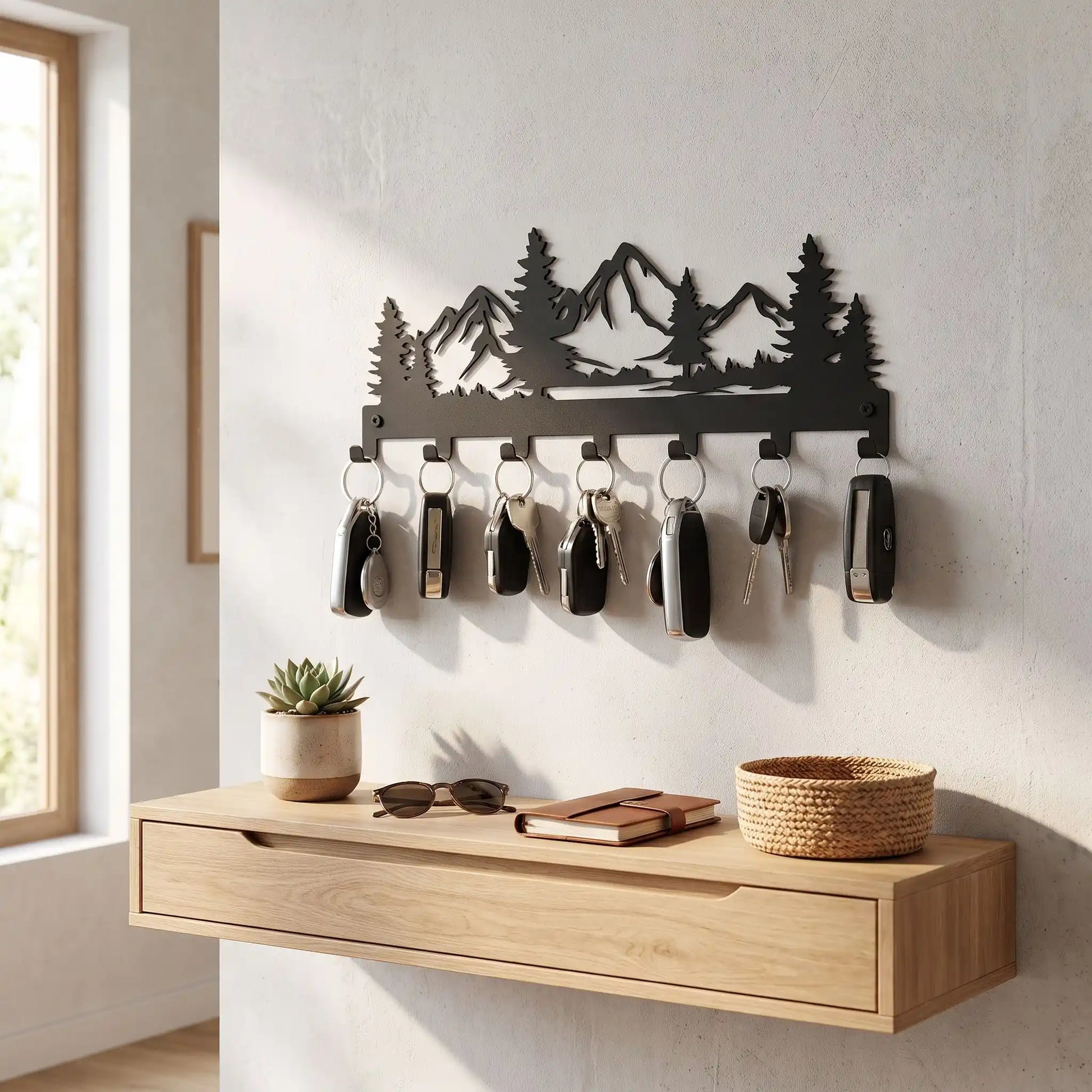 Porte cles mural montagne métal noir fixe pour un rangement pratique