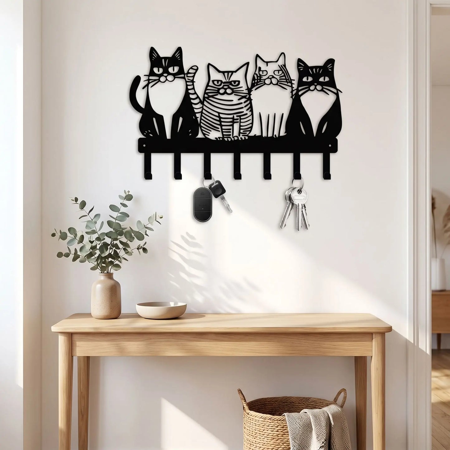 Porte-clés mural LYKKE™ en acier utilisé au quotidien pour accrocher les clés