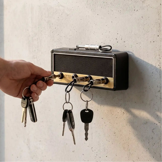 Porte‑clés mural vintage radiodiffuseur inox avec crochets décoratifs