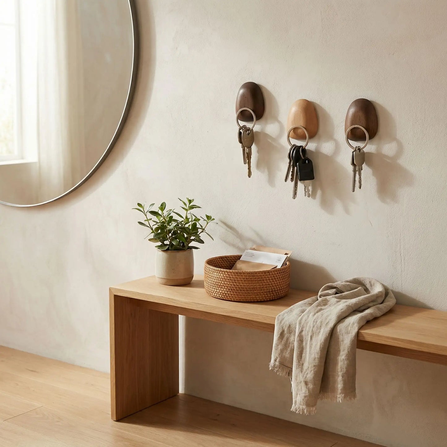 Porte clés muraux Élégance Magnétique noyer et hêtre.