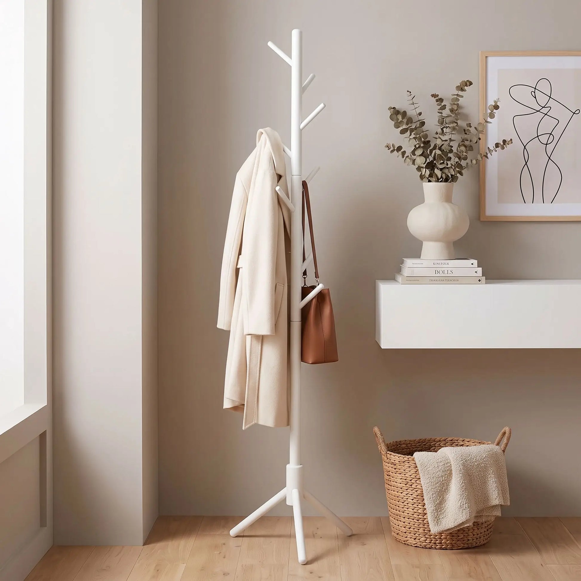 Porte‑manteau bois blanc SKOG élégant 180 cm