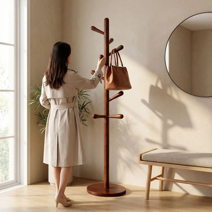 Porte-manteau bois massif sur pied entrée