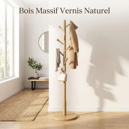 Porte-manteau bois massif sur pied naturel