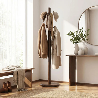 Porte-manteau en bois massif sur pied, stabilité absolue
