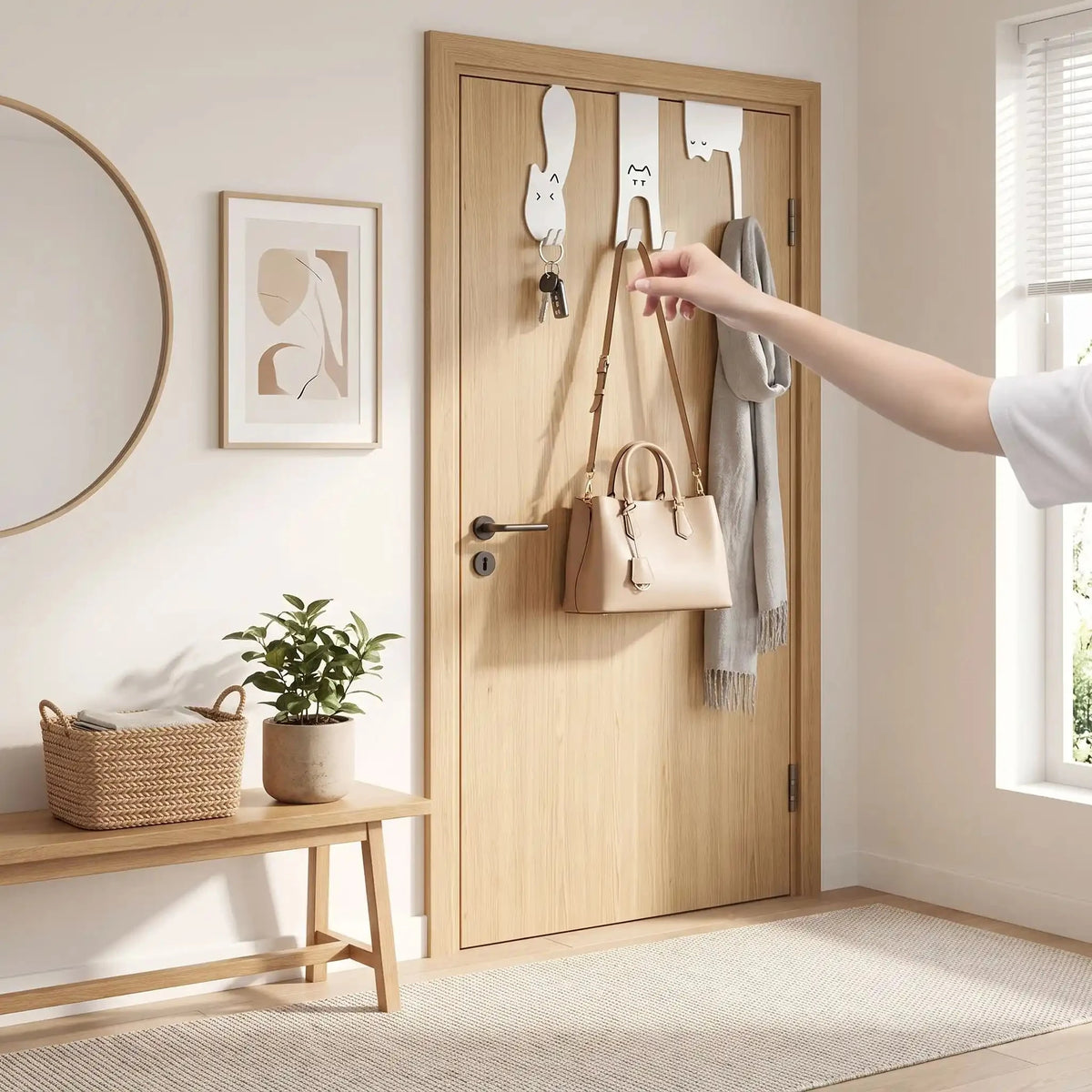Porte-manteau de porte forme chat solide pour une entrée moderne et pratique. 