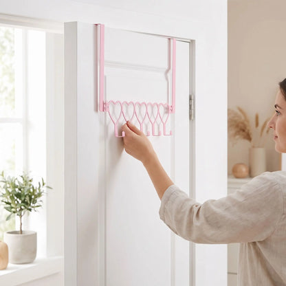 Porte manteau de porte design rose en forme de cœur sans perçage, fixation solide