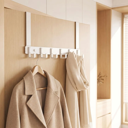 Porte‑manteau de porte sans perçage inox blanc LYKKE™ avec 6 crochets pour un rangement discret