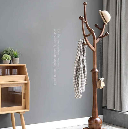 porte manteau en bois d'hévéa 180cm chapeau et veste