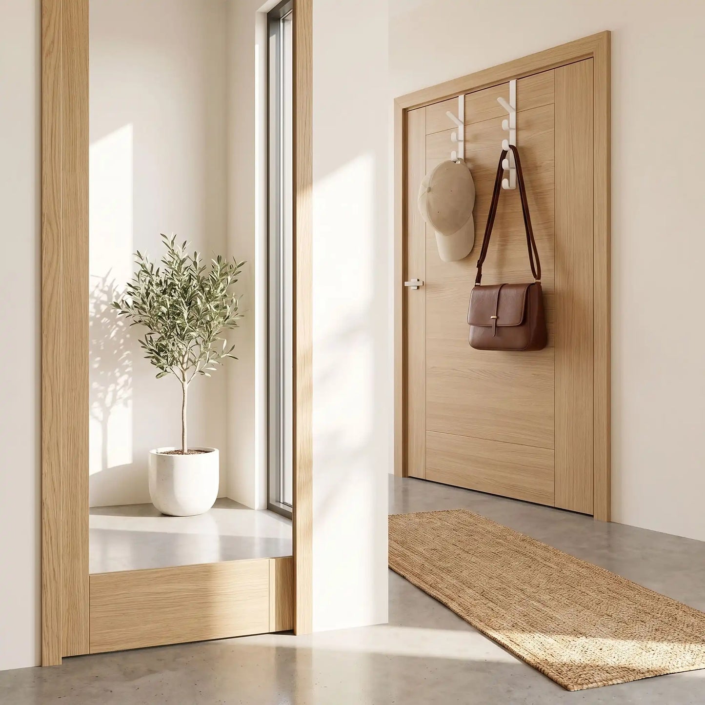 Porte‑manteau de porte sans perçage Modèle Futé en résine, installation sur porte