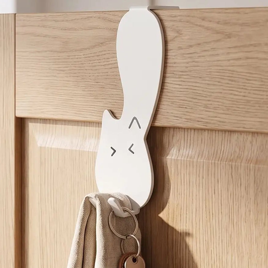Porte‑manteau de porte LYKKE™ en fer, forme chat minimaliste compact, fixation solide sans perçage