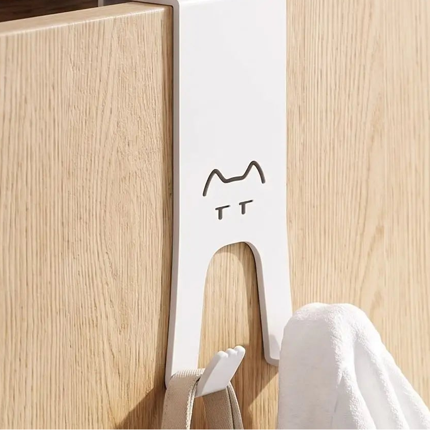 Porte‑manteau de porte LYKKE™ en fer, forme chat minimaliste, fixation solide sans perçage
