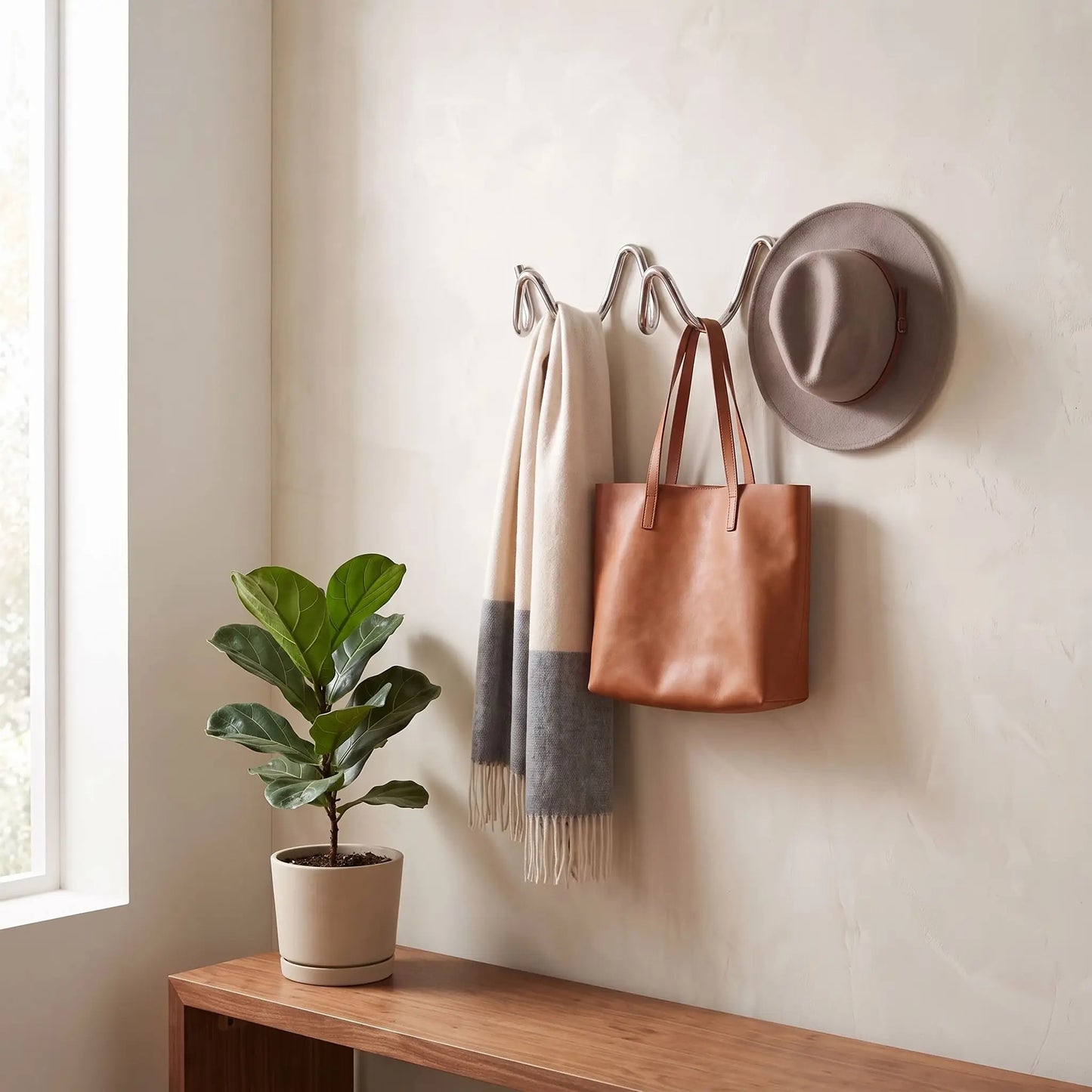 Porte‑manteau mural LYKKE™ en métal ondulé argent, design élégance, présentation d’une unité