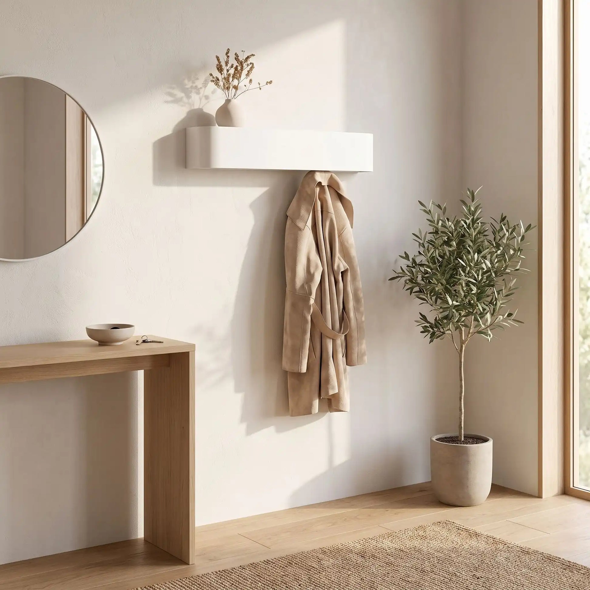Porte‑manteau mural LYKKE™ Eleganza en fer forgé et panneau composite blanc, design élégant, présentation d’une unité