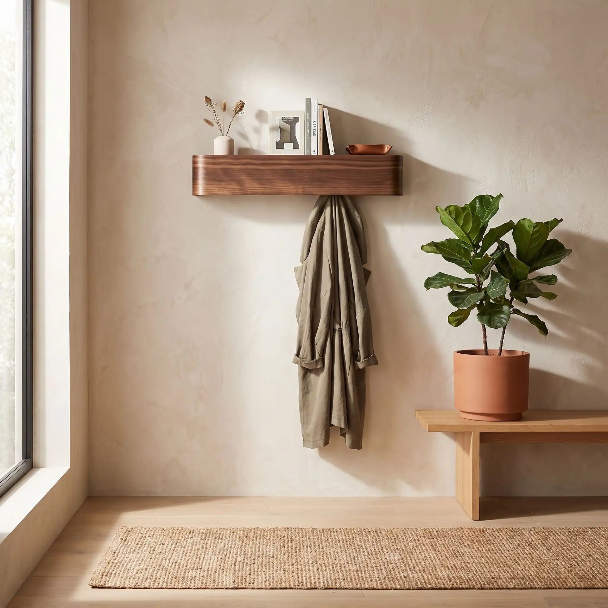 Porte‑manteau mural LYKKE™ Eleganza en fer forgé et panneau composite brun, design robuste, présentation d’une unité
