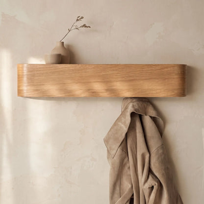 Porte‑manteau mural LYKKE™ Eleganza en fer forgé et panneau composite naturel, design épuré, présentation d’une unité