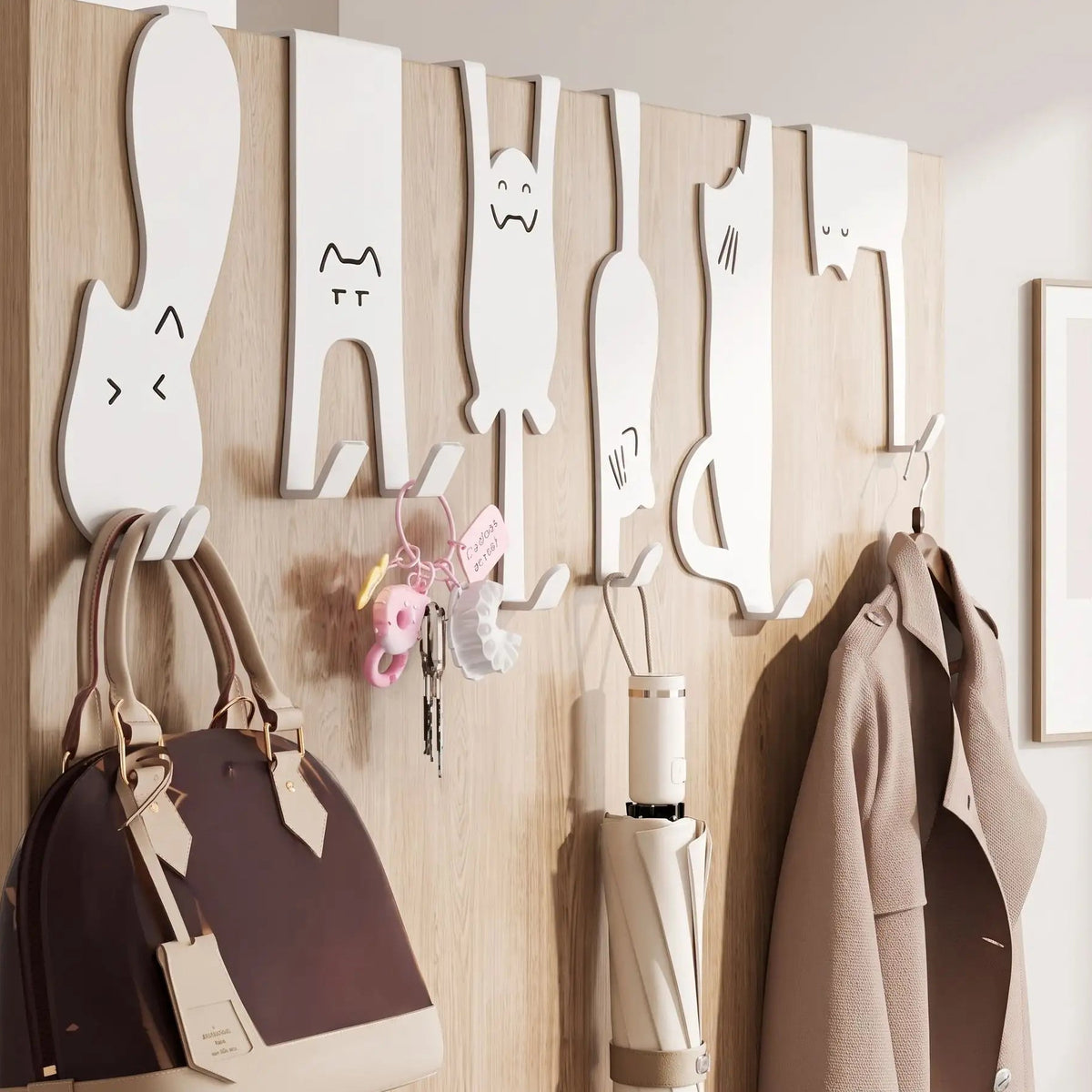 Porte‑manteaux de porte LYKKE™ en fer, formes chat assorties, fixation solide sans perçage, lot complet de 6 modèles