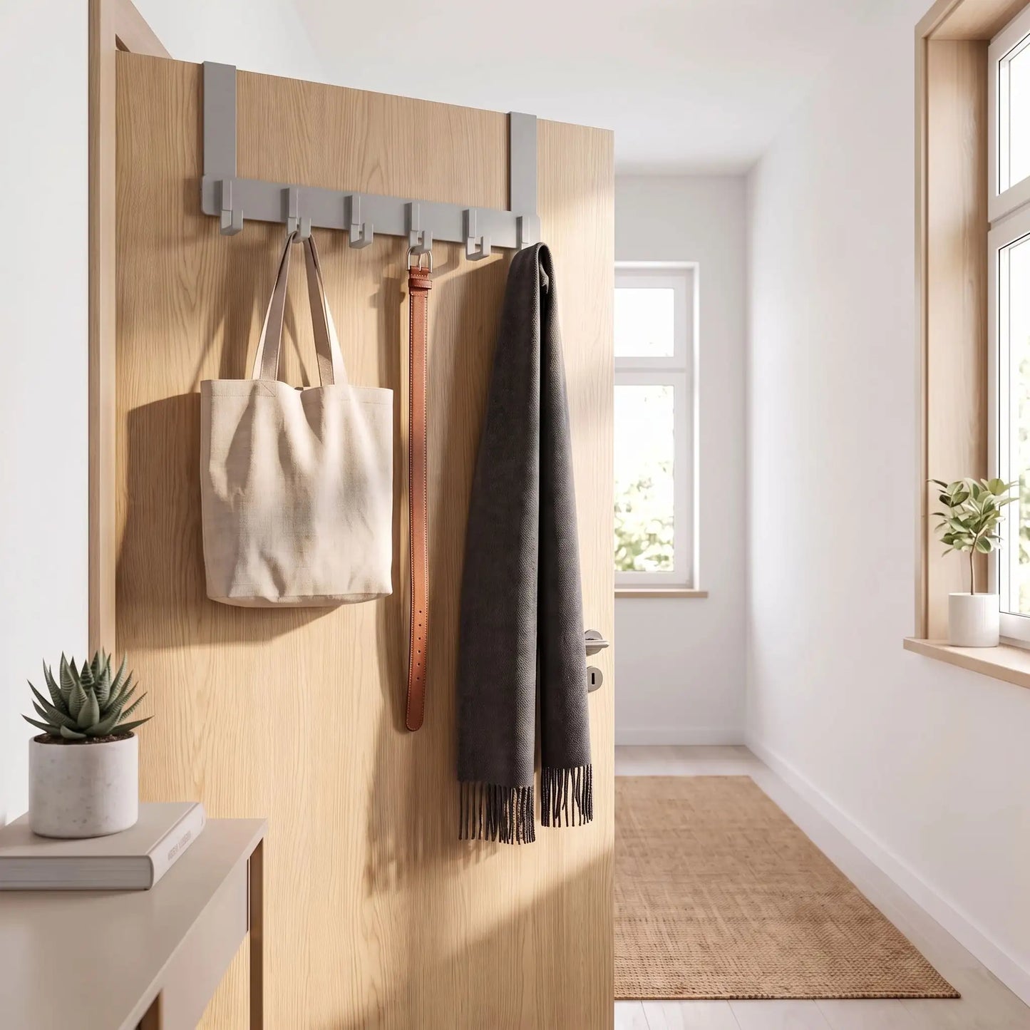 Porte‑manteau de porte LYKKE™ en inox gris, sans perçage, 6 crochets gain de place
