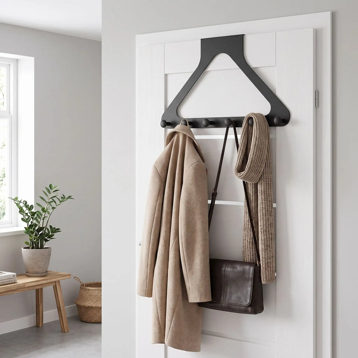 Porte‑manteau de porte LYKKE™ sans perçage, crochets et patères résistants, finition noir profond