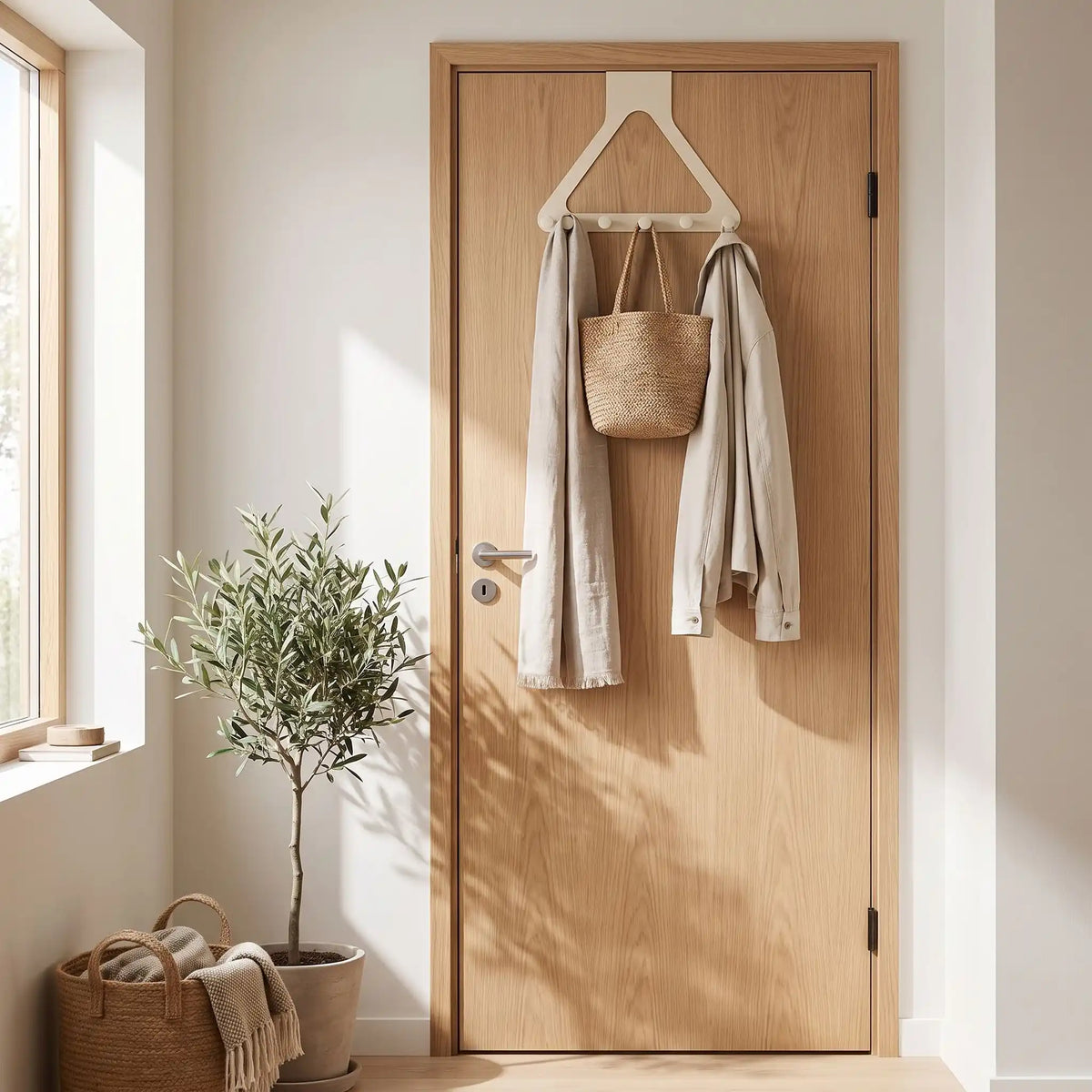 Porte‑manteau de porte LYKKE™ sans perçage, crochets et patères résistants, vue frontale