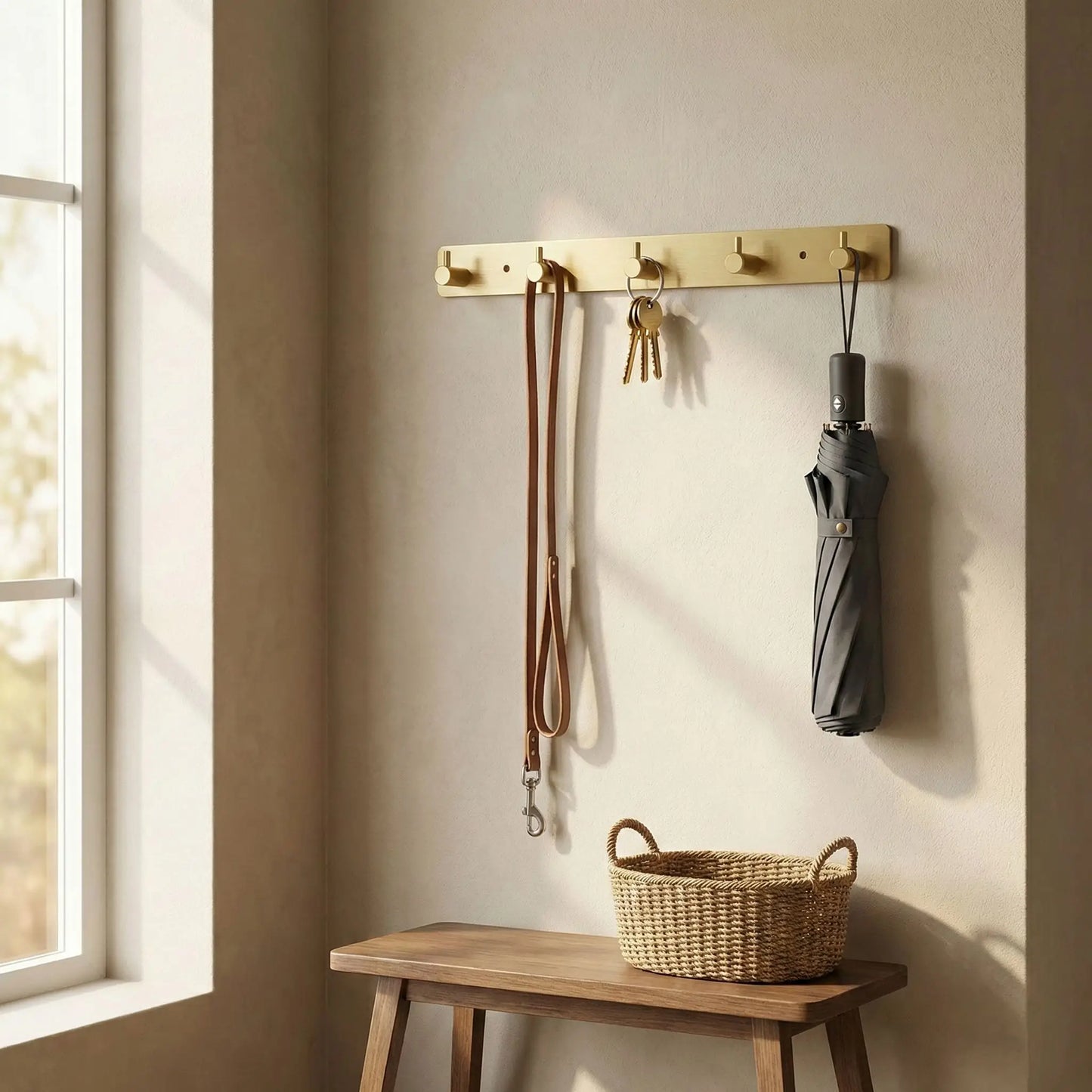 Porte manteau mural avec clés et parapluie SpaceAluminum or