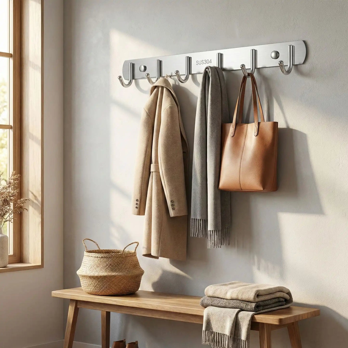 Porte manteau mural avec sac et écharpe