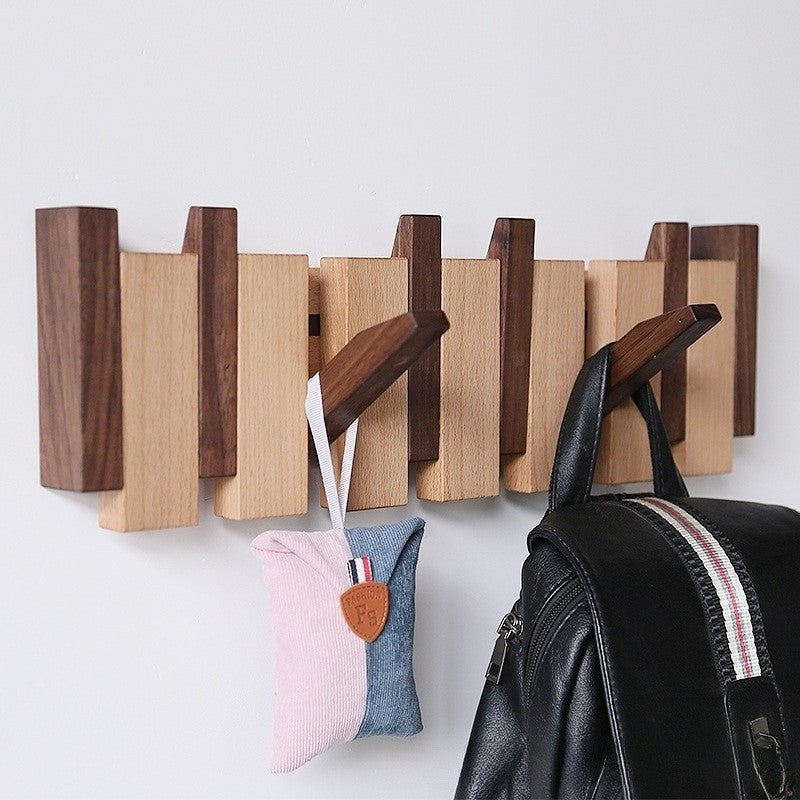 porte manteau mural bois hetre et noyer noir