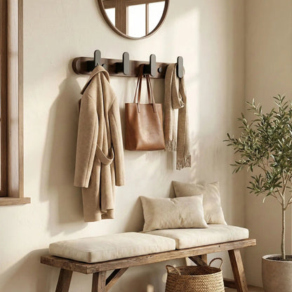 Porte-manteau mural en bois massif noir, modèle Harmony avec 4 crochets, style industriel pour une entrée organisée.