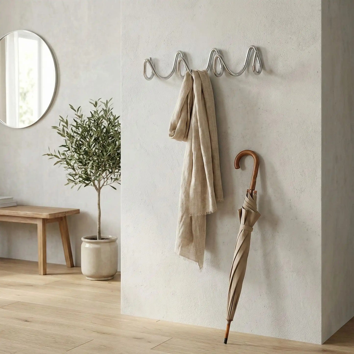 Porte manteau mural design argent Élégance Ondulée