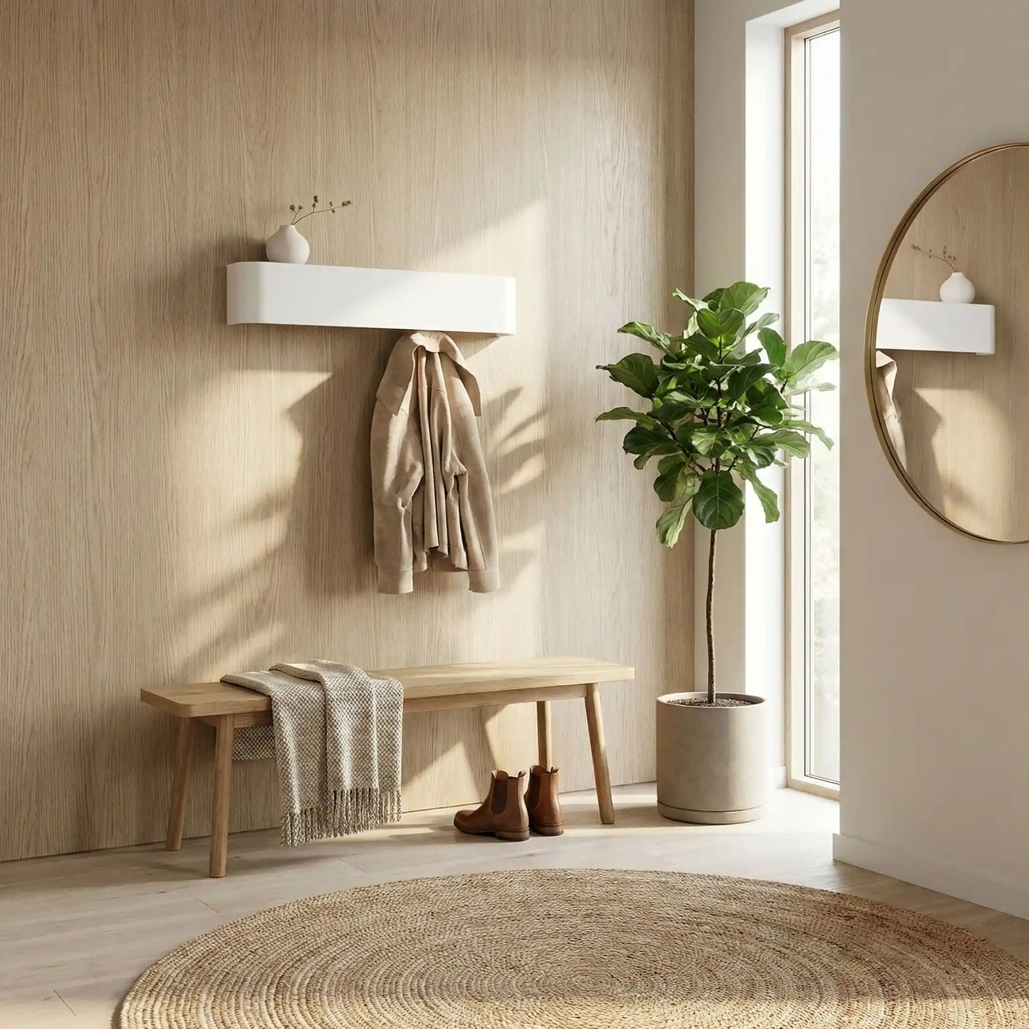 Porte manteau mural design blanc avec veste