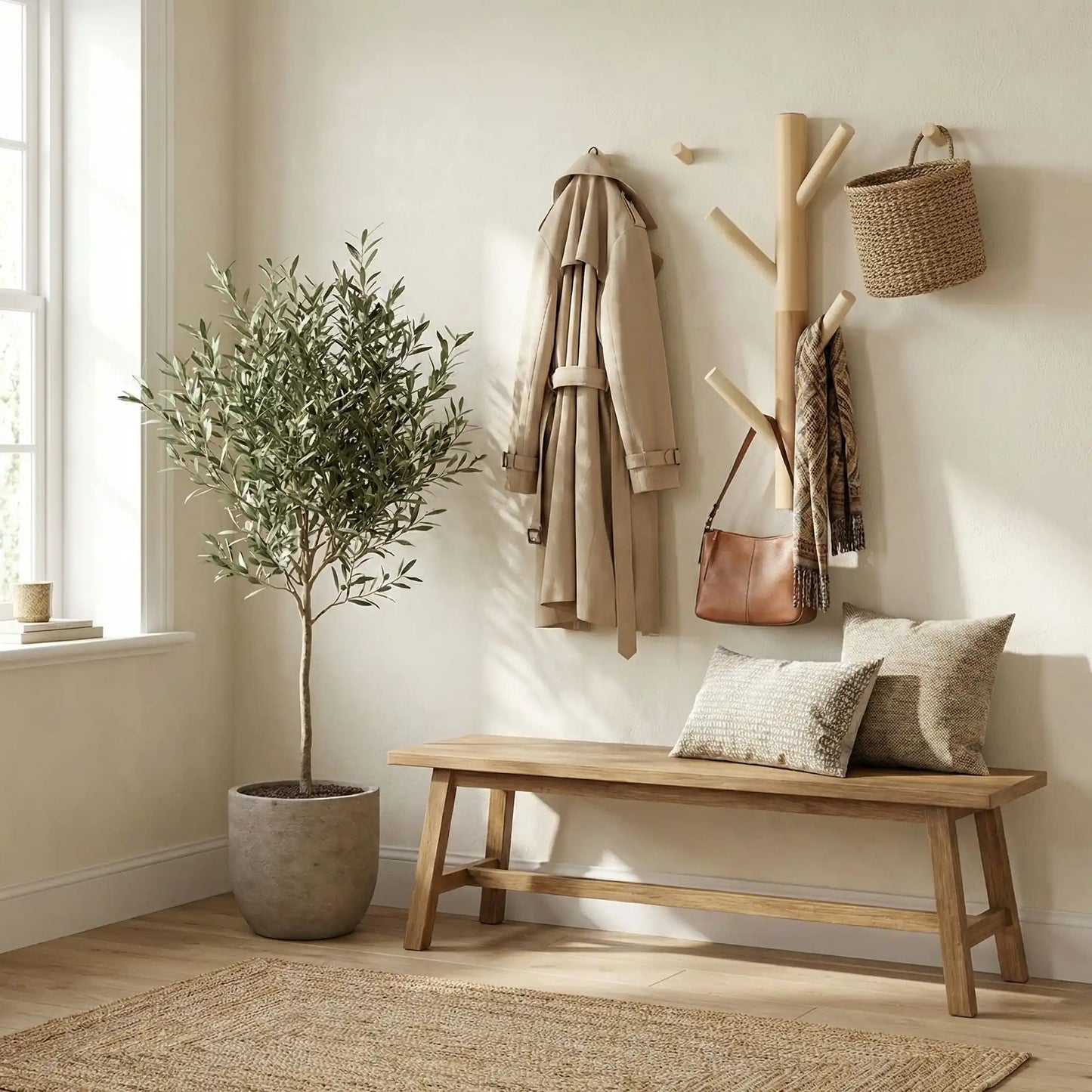 Porte manteau mural en bois avec crochets arbre Élégant Naturel