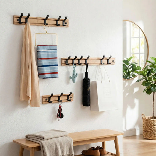 Porte-manteau mural en bois crochets ajustables
