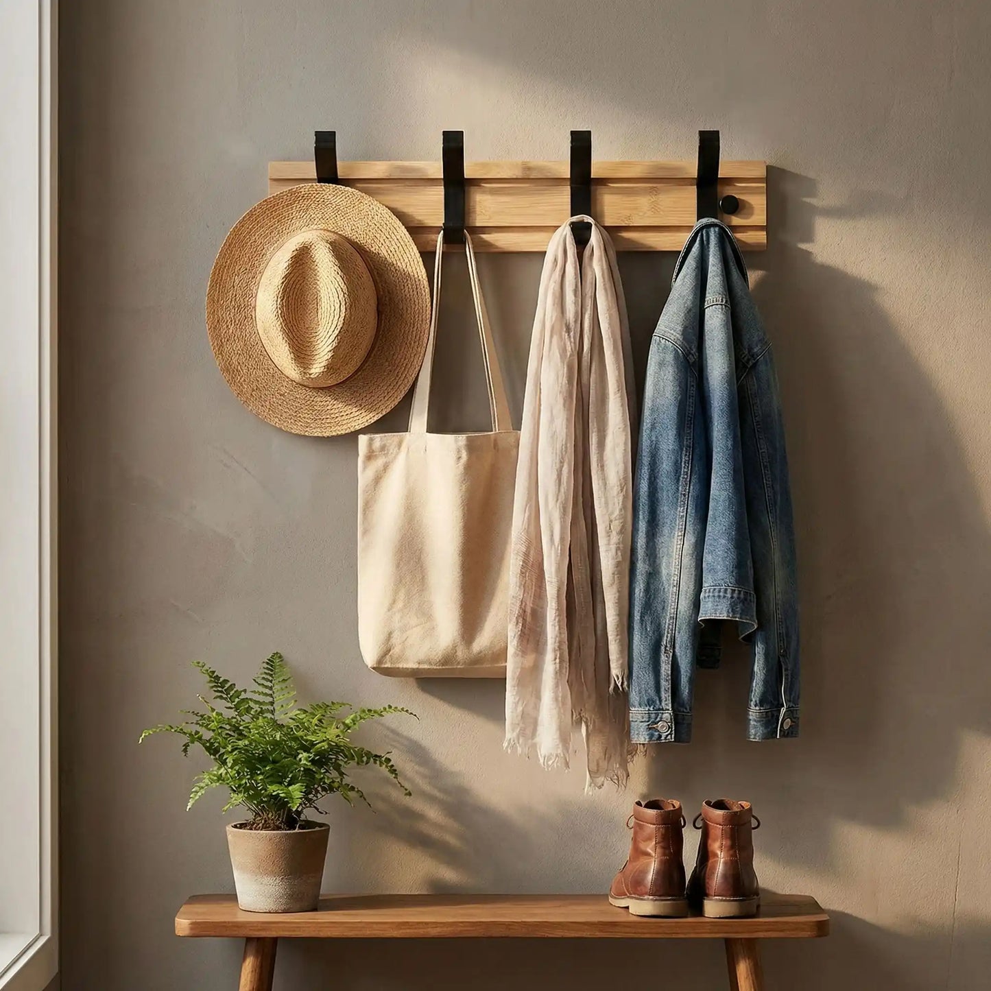 Porte manteau mural en bois dans l'entrée SlidingHook