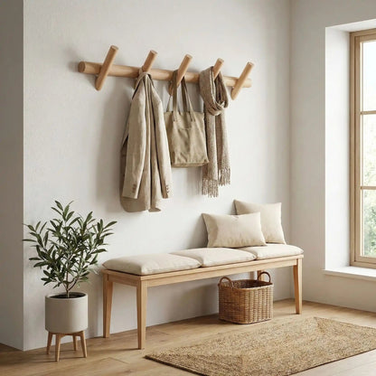Porte-Manteau Mural en Bois Massif | Design Scandinave 5 Crochets - Rangement signature