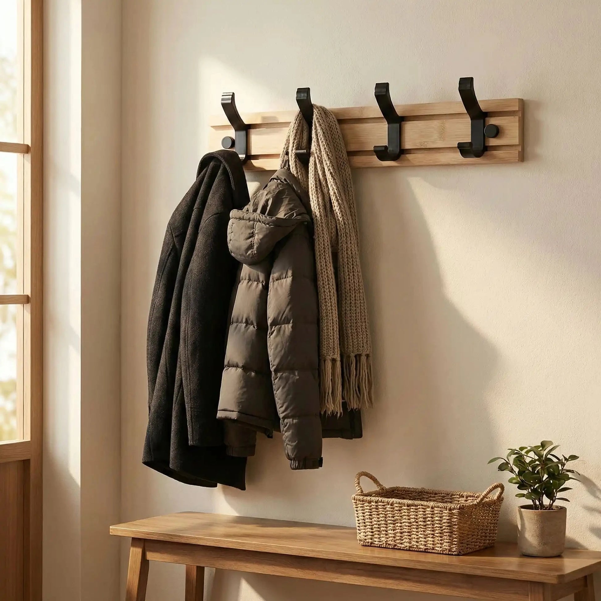 Porte-Manteau Mural en Bois | SlidingHook™ Porte-manteau mural en bois Rangement signature 4-crochets 