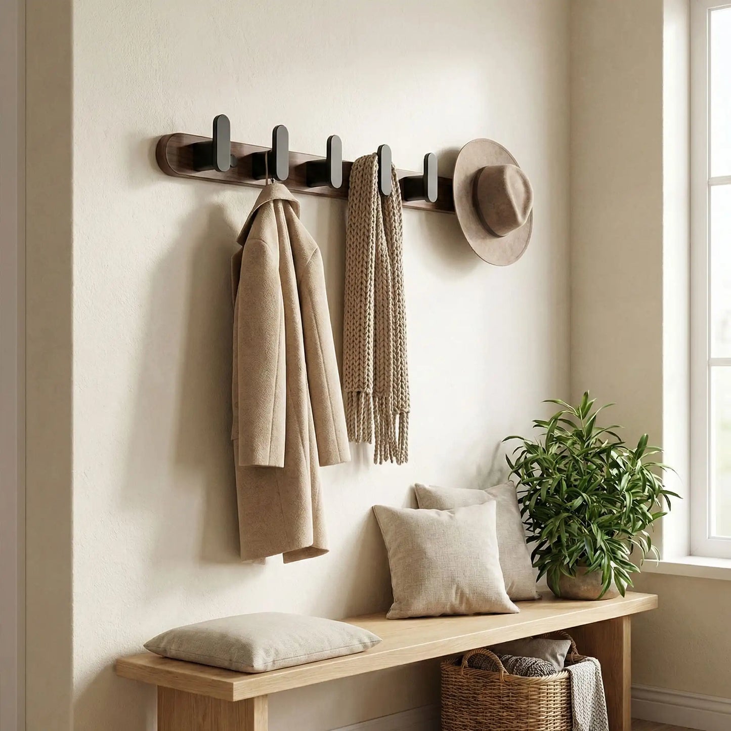 Porte manteau mural entrée ensoleillée