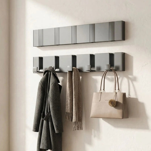 Porte-manteau mural moderne crochets pliables aluminium gris