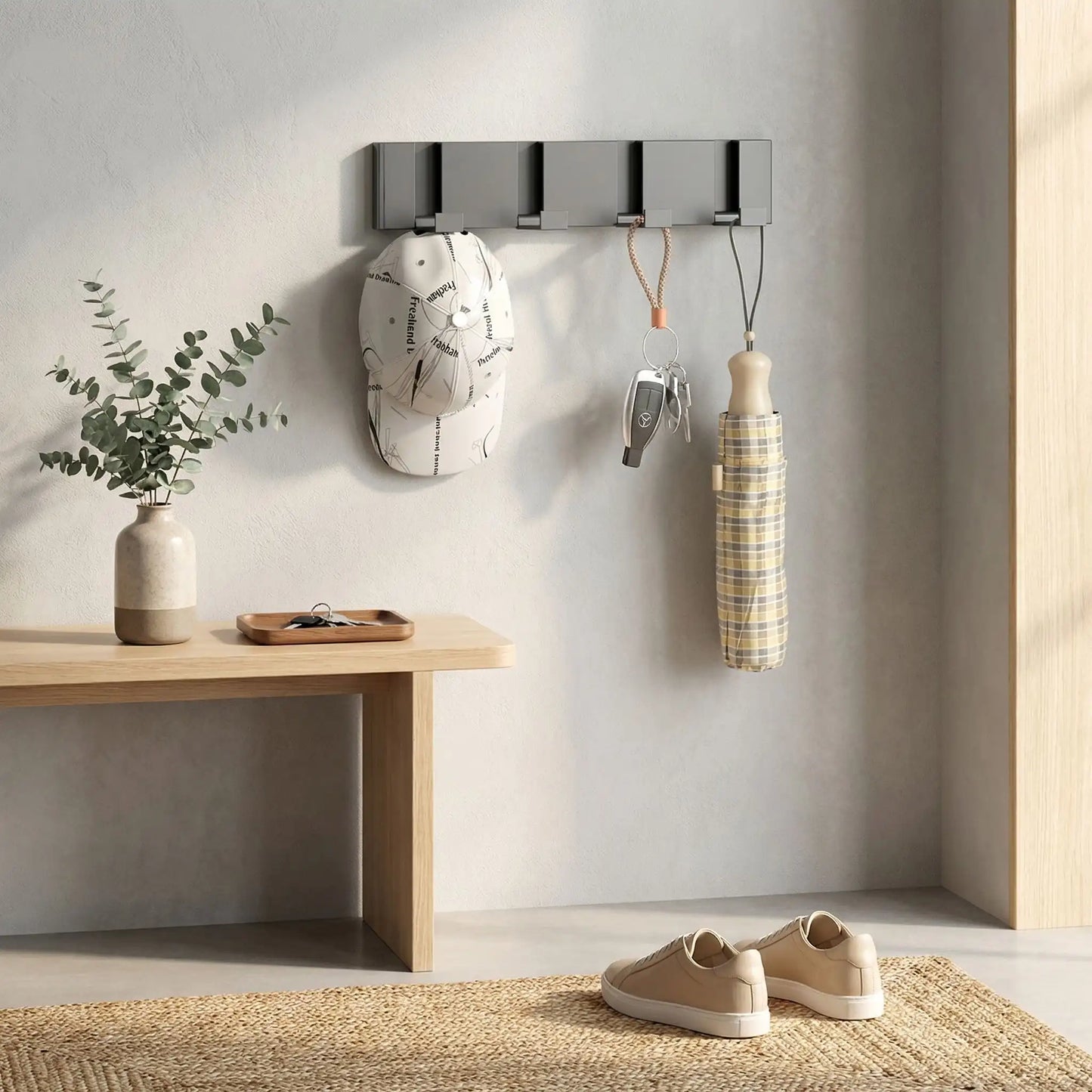 PORTE - MANTEAU MURAL MODERNE | Crochets Pliables Aluminium - Rangement signature