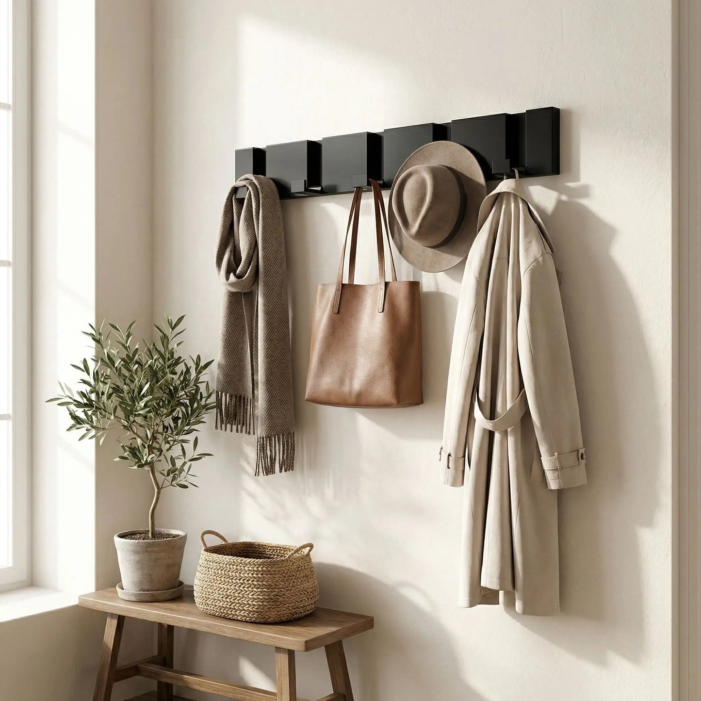 PORTE - MANTEAU MURAL MODERNE | Crochets Pliables Aluminium - Rangement signature