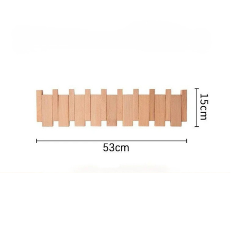 Porte-manteau mural Modulo™ en bois de hêtre massif avec 8 patères rétractables, vue détaillée des dimensions.