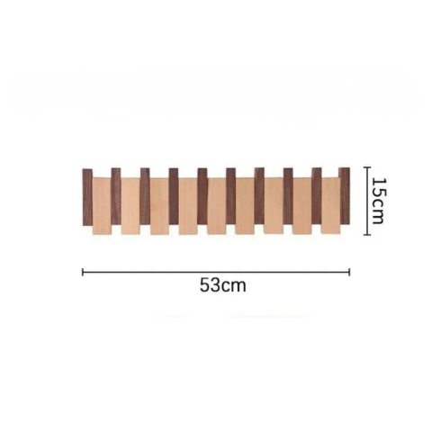 Porte-manteau mural Modulo™ bicolore (hêtre et noyer noir) avec 8 patères rétractables, idéal pour une grande entrée.