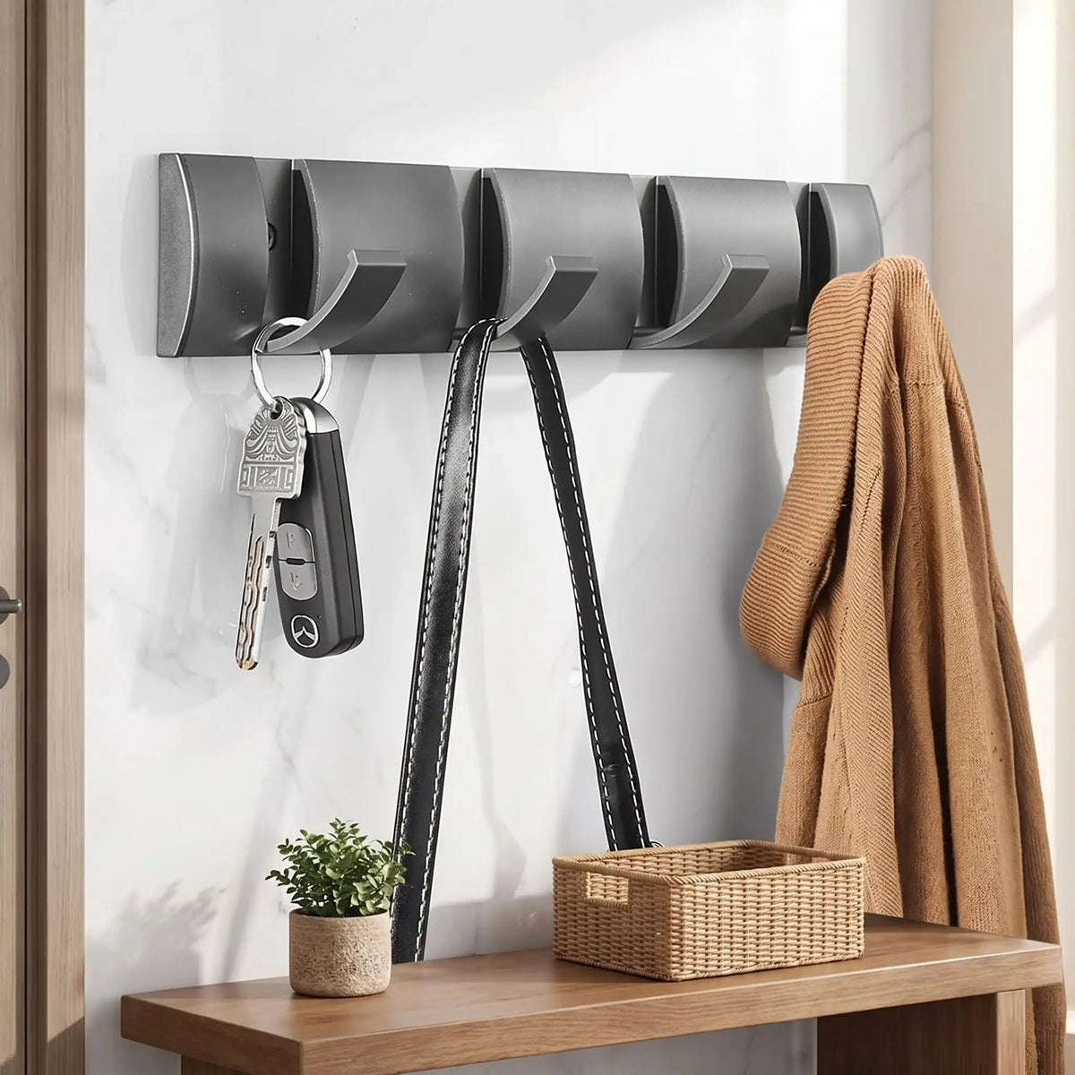 Porte-manteau mural patère en acier inoxydable à 4 crochets 