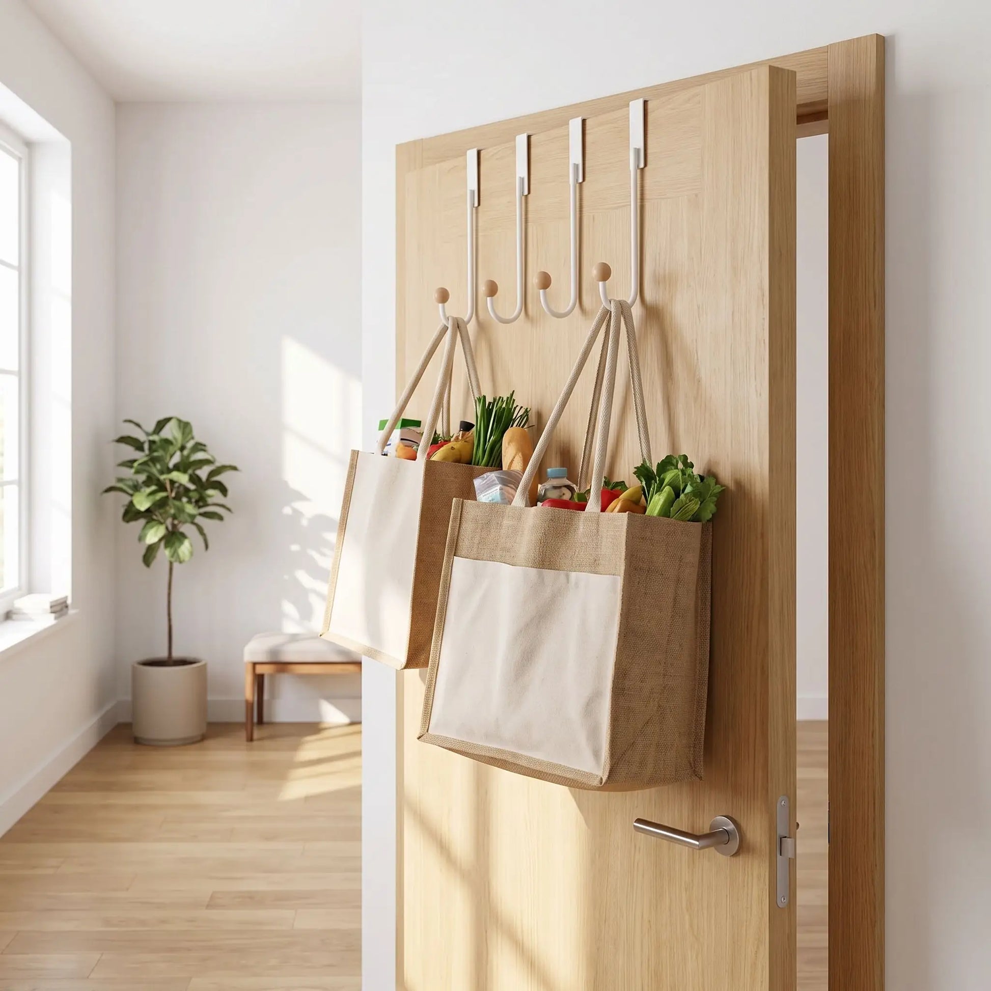 Porte-manteau de porte avec des sacs lourds accrochés