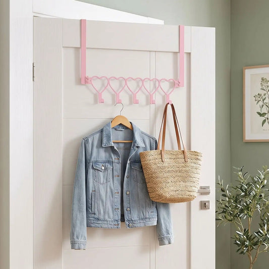  Porte-manteau de porte rose cœur sans perçage, idéal pour optimiser l’espace 