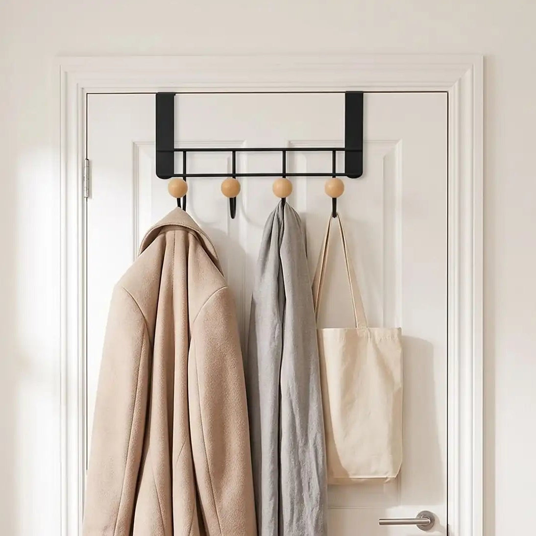 Porte‑manteau porte LYKKE™ 4 crochets sans perçage métal