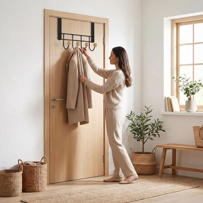 Porte‑manteau porte LYKKE™ métal 4 crochets installation sans perçage