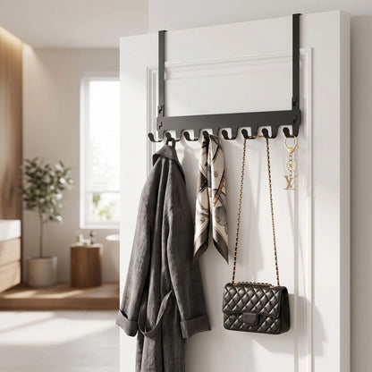 Porte‑manteau porte LYKKE™ en métal, 8 crochets anti‑rayures pour un rangement doux et sans stress